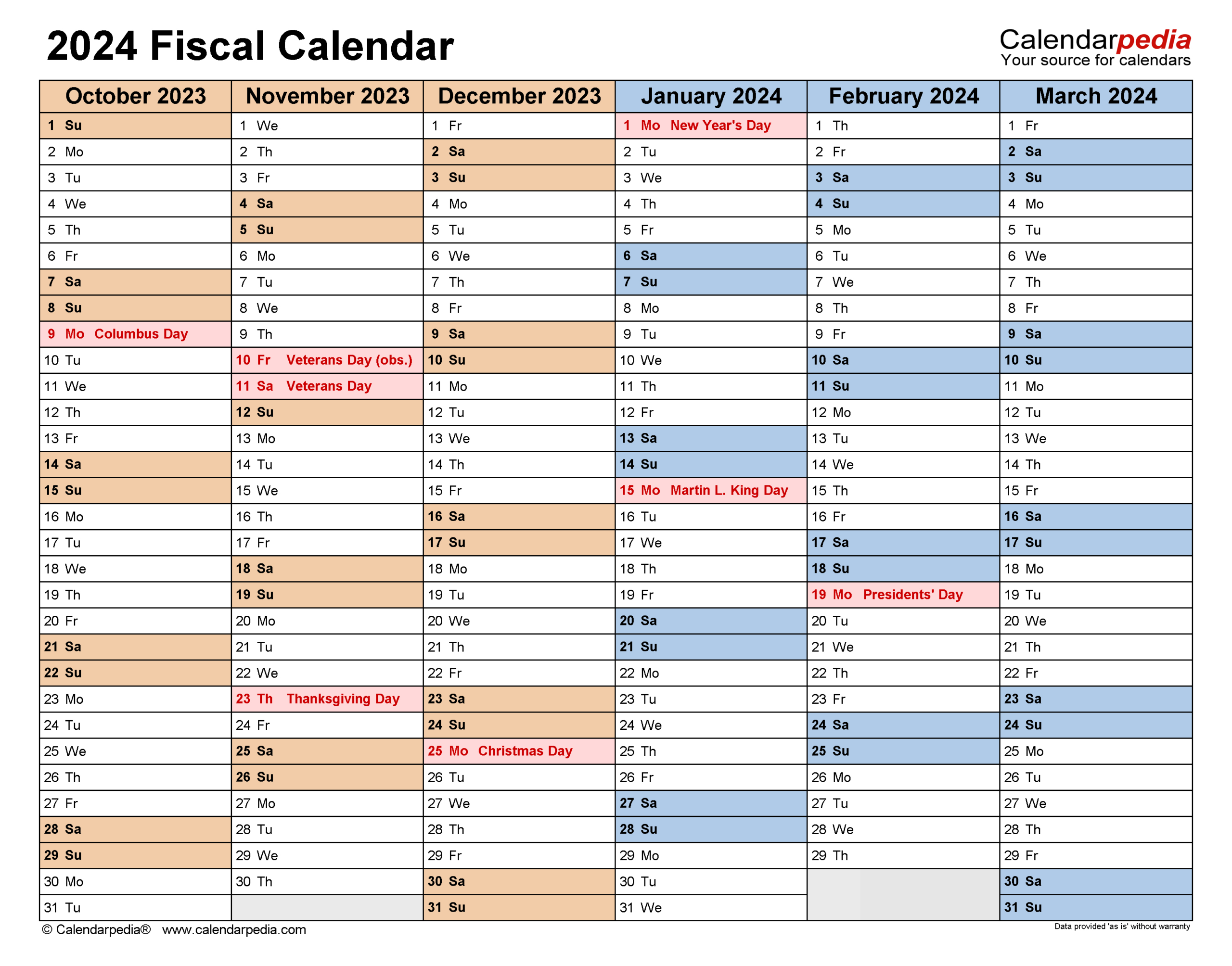 Fiscal Calendars 2024 - Free Printable Pdf Templates | 2024 Fiscal Calendar Printable