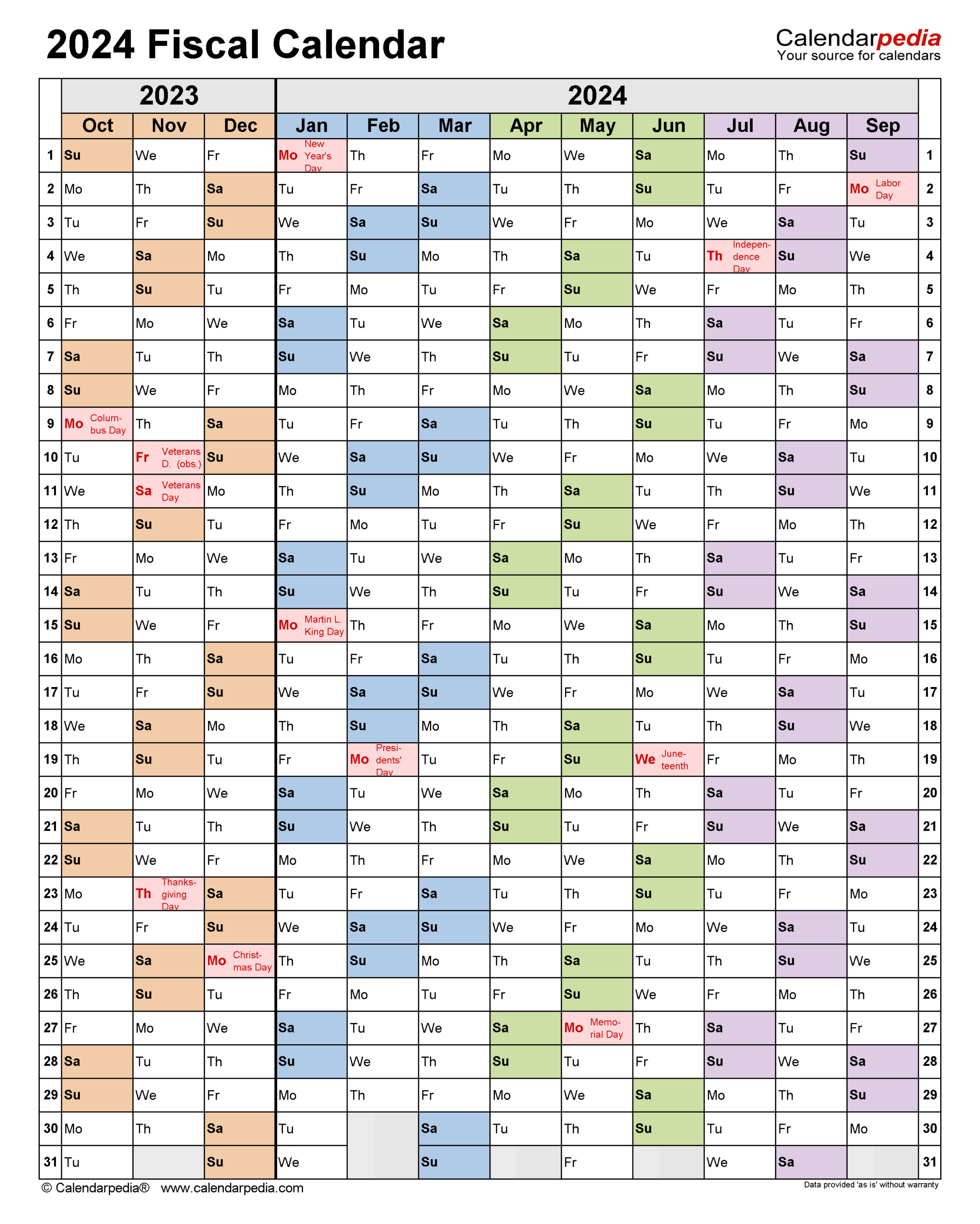 Fiscal Calendars 2024 - Free Printable Pdf Templates | 2024 Fiscal Calendar Printable