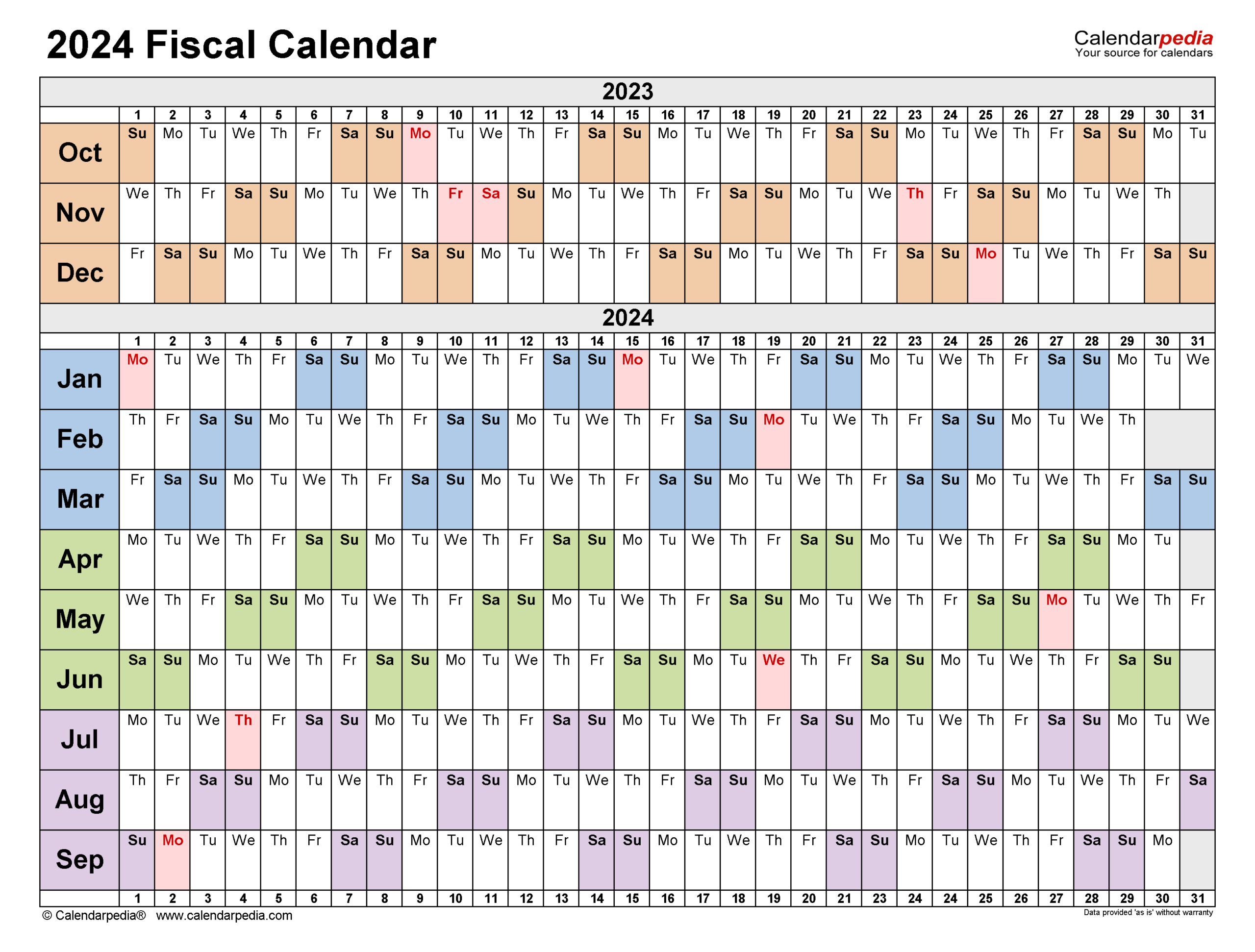 Fiscal Calendars 2024 - Free Printable Pdf Templates | 2024 Fiscal Calendar Printable