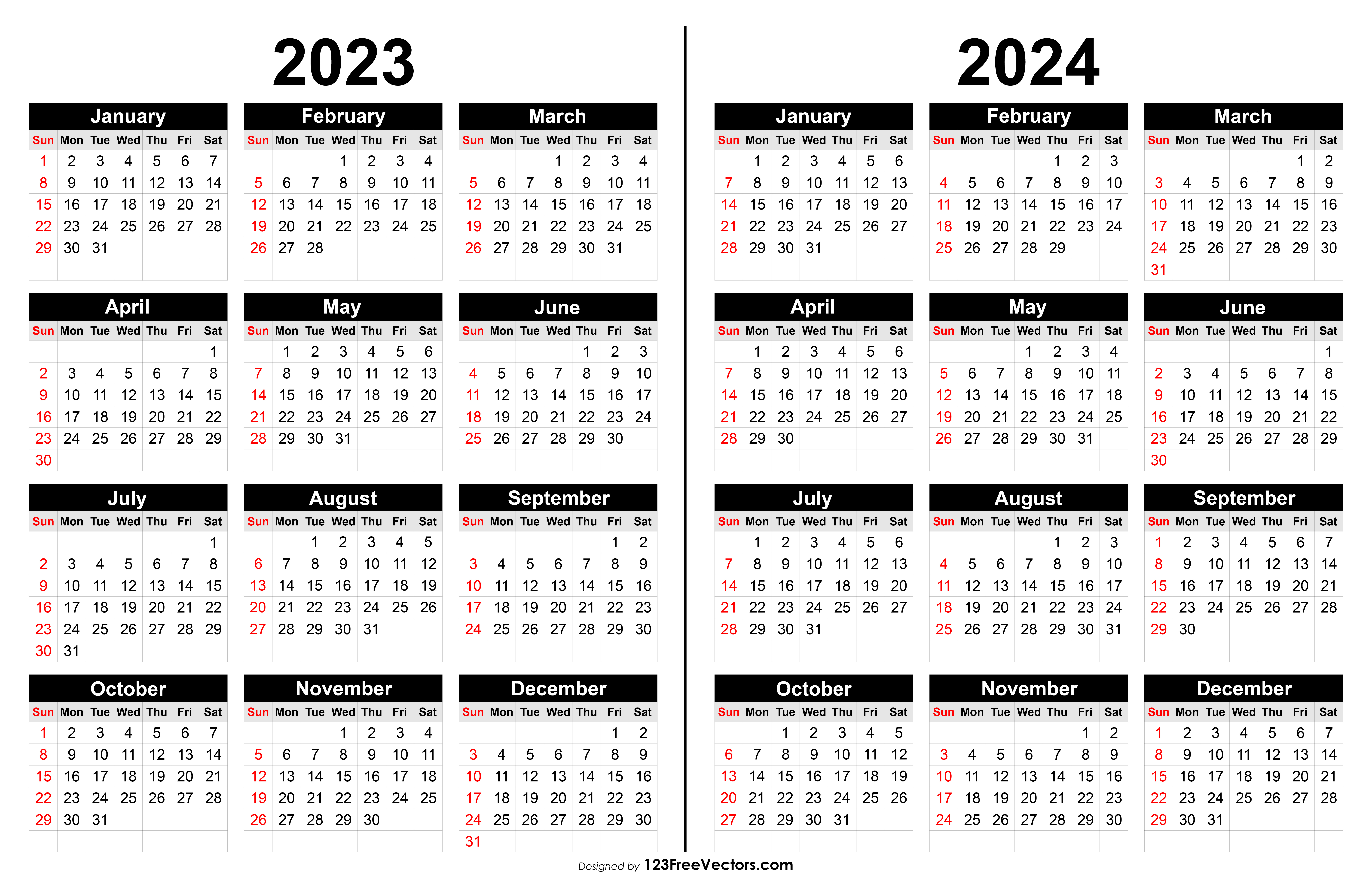 Free 2023 And 2024 Calendar Printable |  Calendar 2024