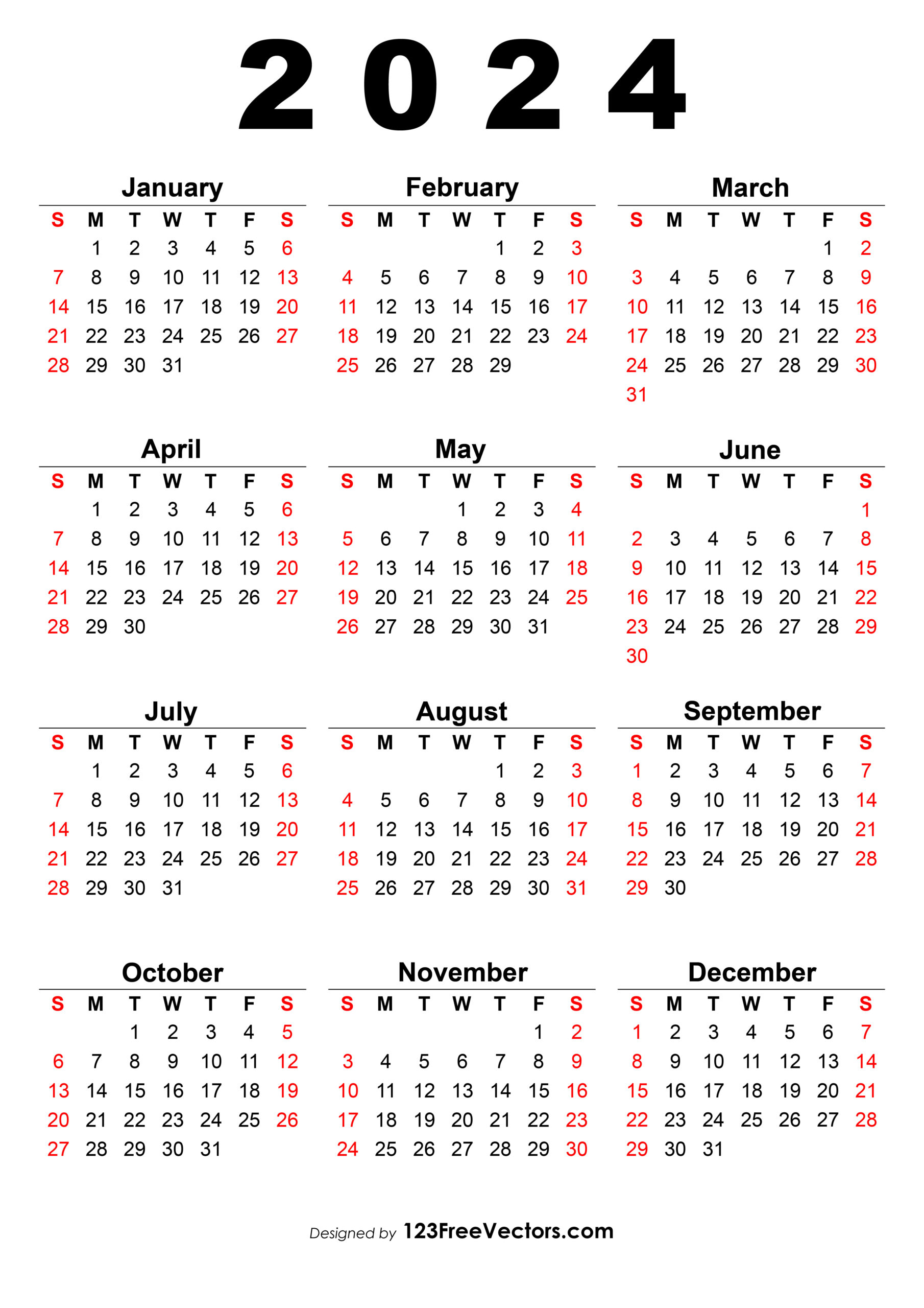 Free 2024 Calendar One Page | 2024 Calendar Free Printable One Page