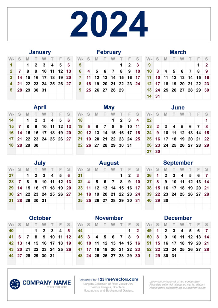 2024 Calendar with Weeks Printable | Calendar 2024
