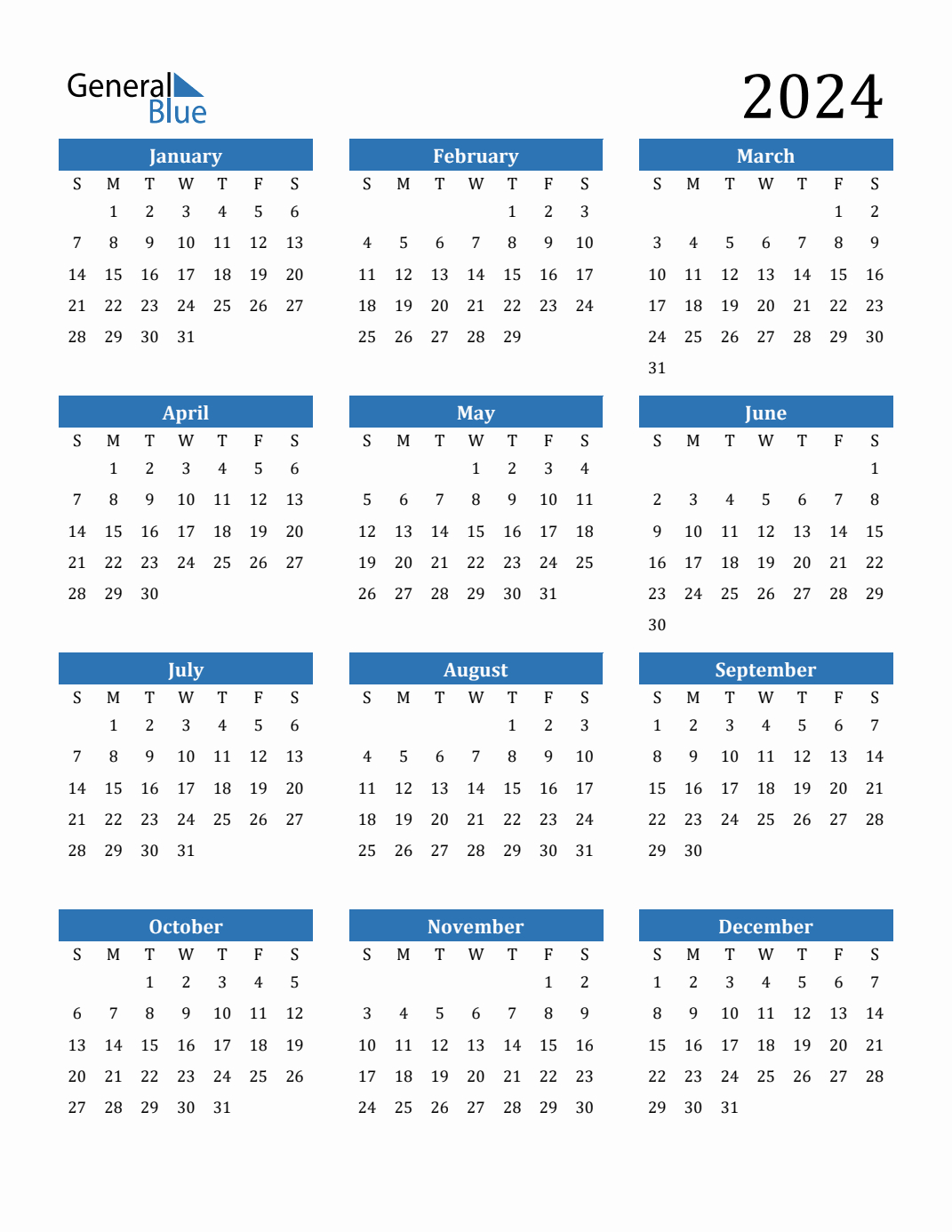 Free 2024 Calendars In Pdf, Word, Excel | 12 Month Printable Calendar 2024