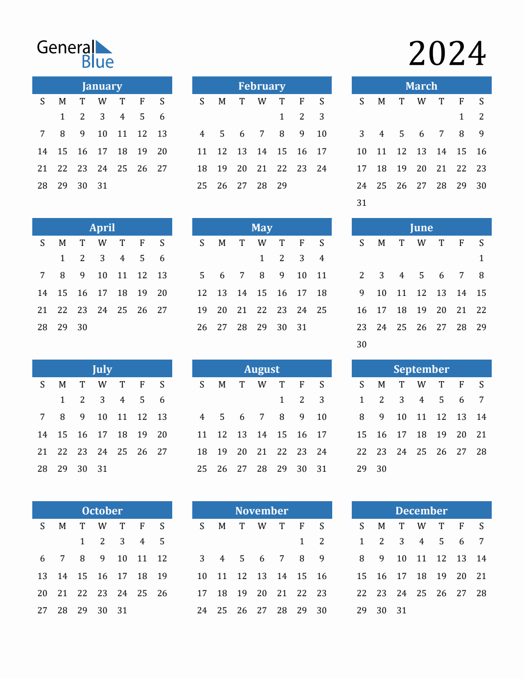 Free 2024 Calendars In Pdf, Word, Excel | 2024 Annual Calendar Printable Free