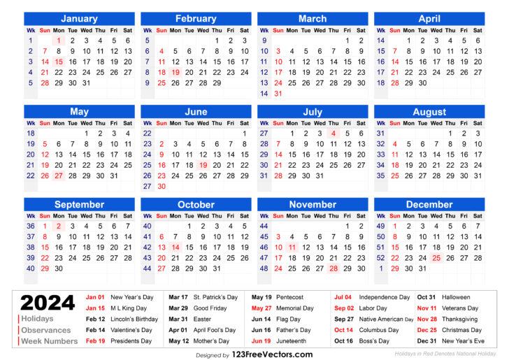2024 Holiday Calendar Printable | Calendar 2024