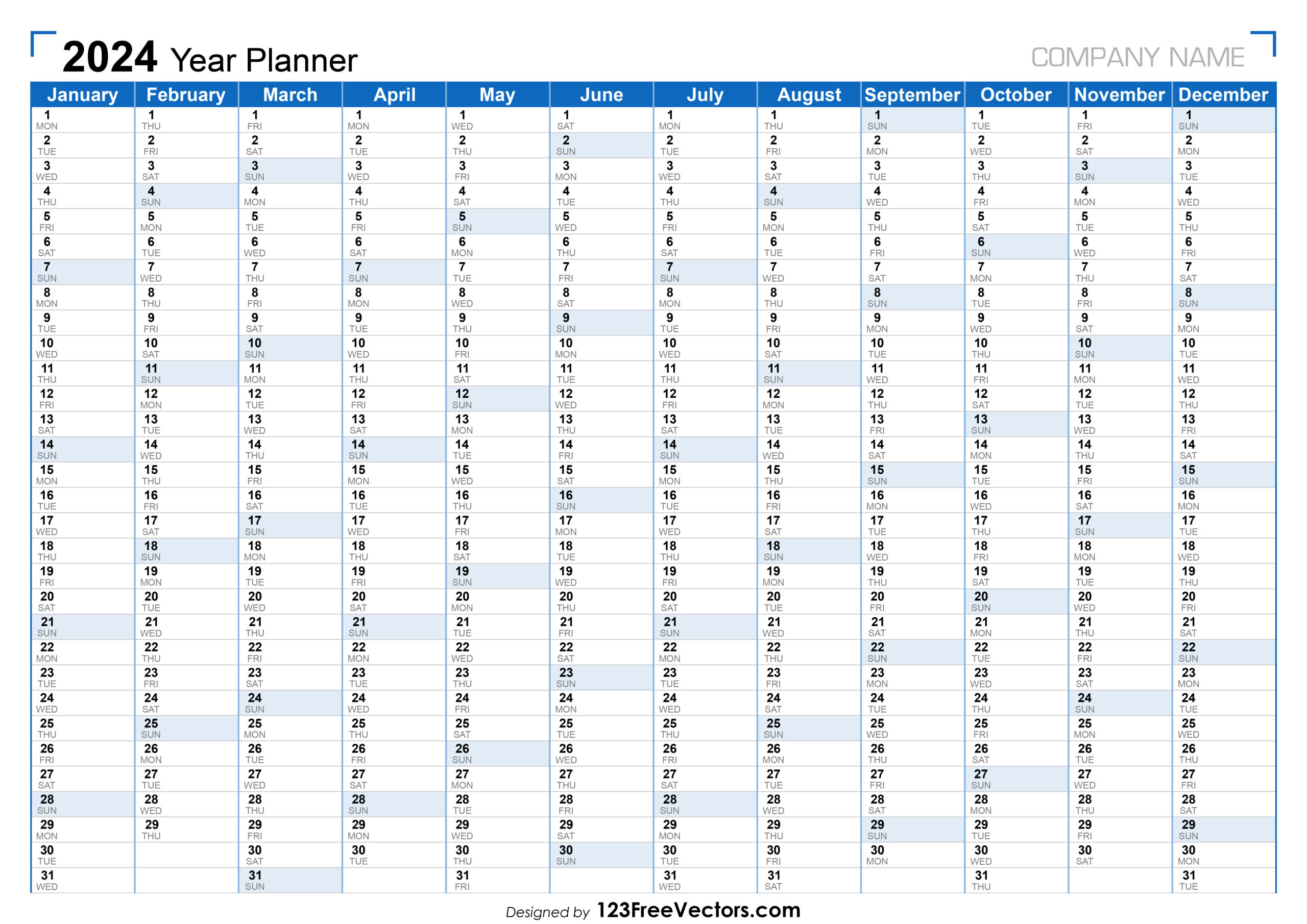 Free 2024 Planner Calendar | Printable 2024 Planning Calendar