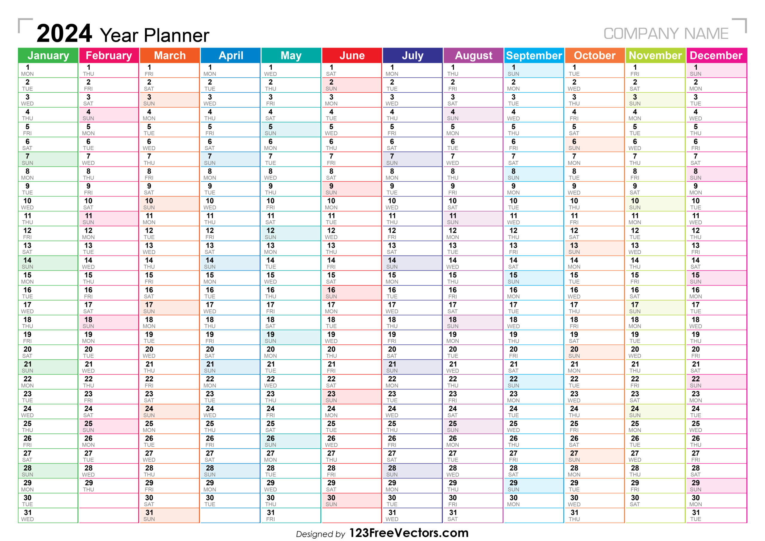 Free 2024 Year Planner | 2024 Yearly Calendar Printable Free Download