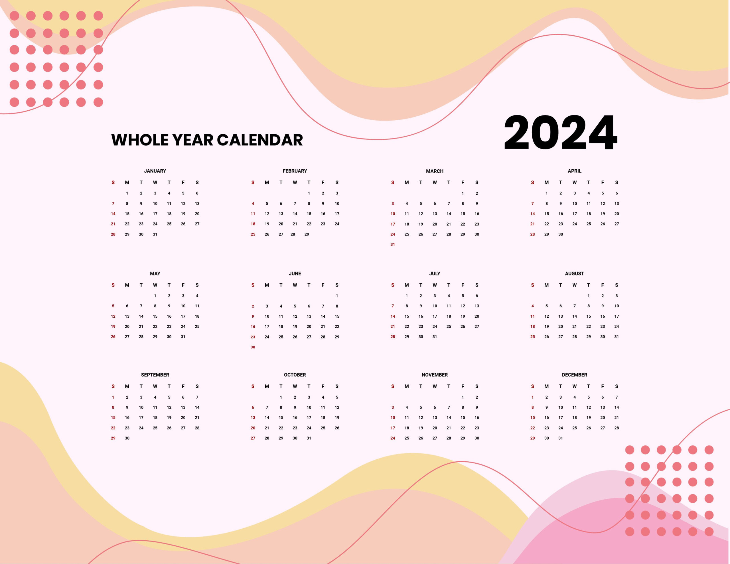 Free Blank Year 2024 Calendar - Download In Word, Google Docs |  Calendar 2024