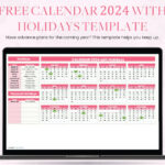 Free Calendar 2024 With Holidays Template   Download In Excel | 2024 Calendar With Holidays Printable Excel