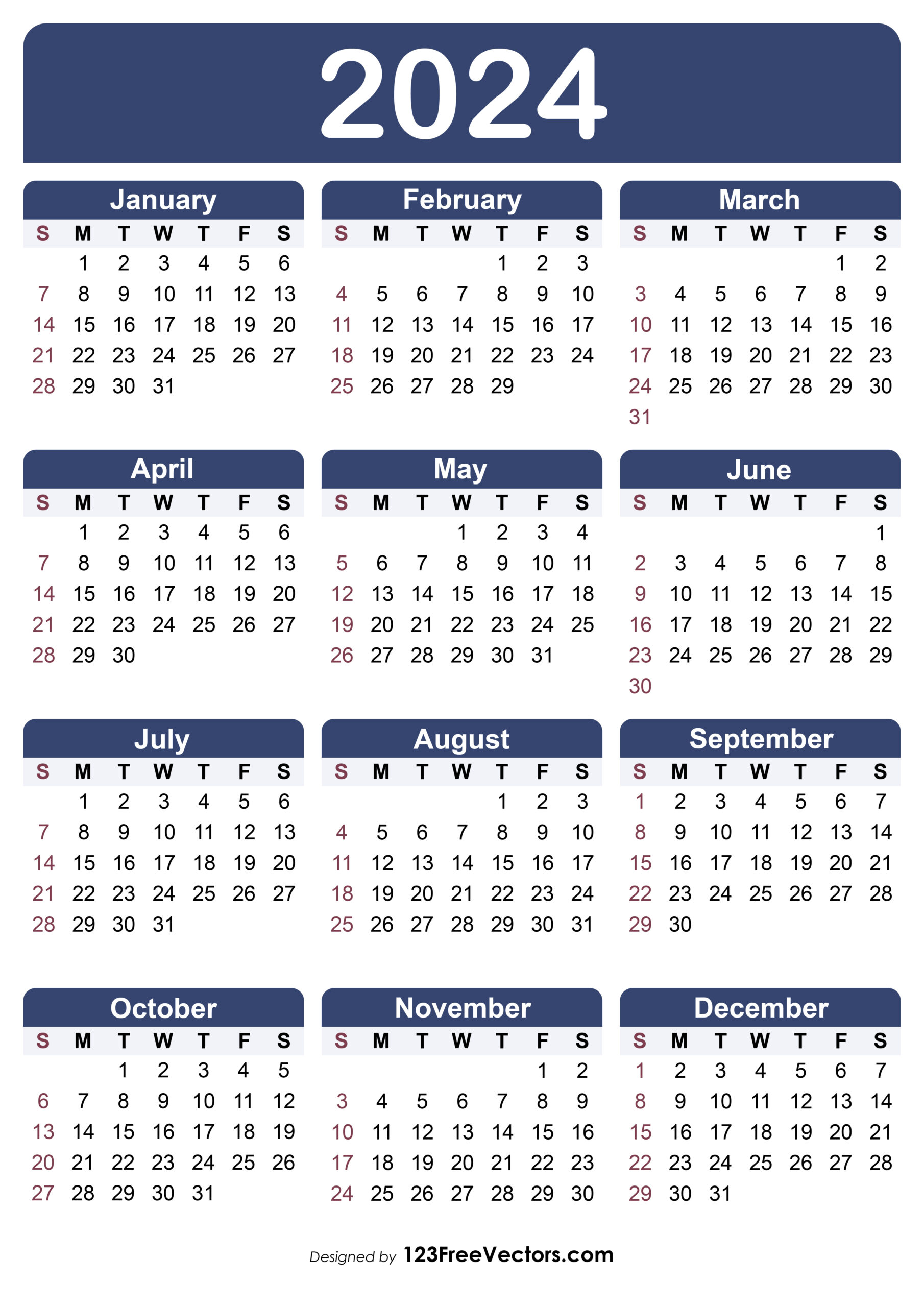 Free Calendar Template 2024 | 2024 Calendar Pages Printable