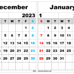 Free December 2023 And January 2024 Calendar (Dj2302) | December 2023 And January 2024 Calendar Printable