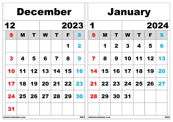 December 2023 and January 2024 Calendar Printable | Calendar 2024