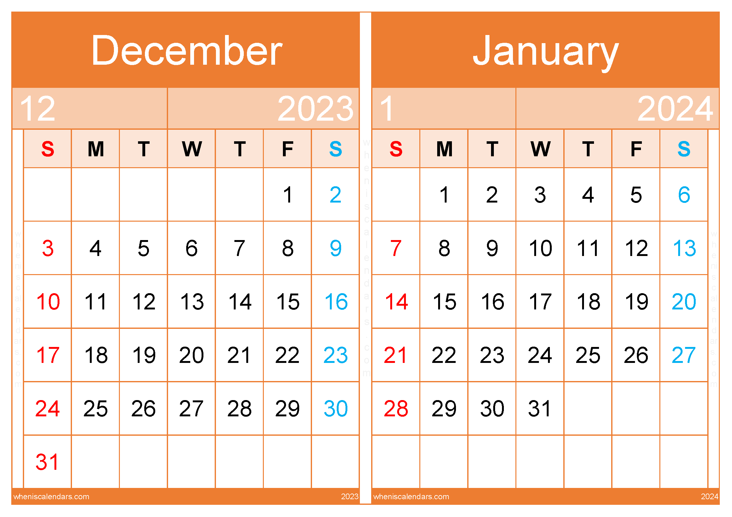 Free December 2023 January 2024 Calendar |  Calendar 2024