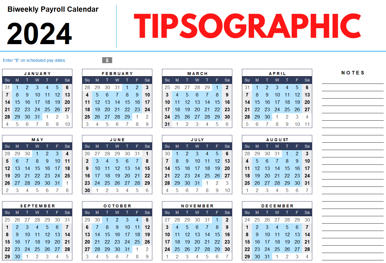 2024 Payroll Calendar Biweekly Printable Calendar 2024 Printable Calendar 2024