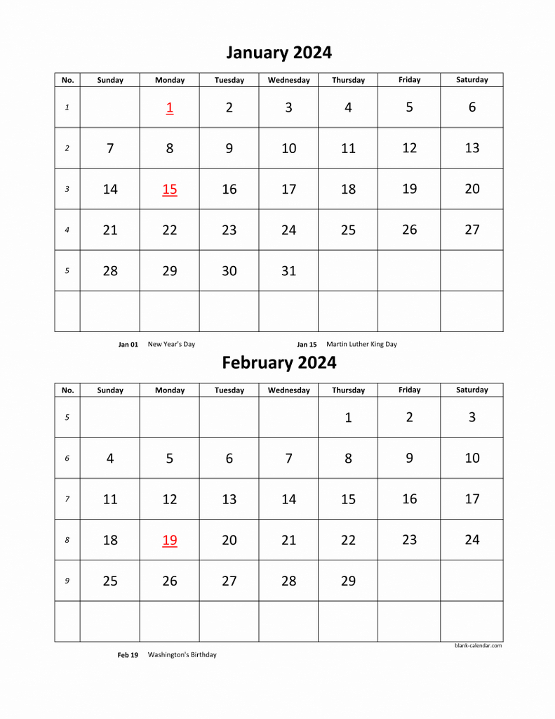 Free Download Printable Calendar 2024, 2 Months Per Page, 6 Pages | Printable Calendar 2024 2 Months Per Page