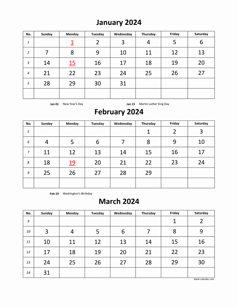 Free Download Printable Calendar 2024, 3 Months Per Page, 4 Pages |  Calendar 2024