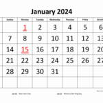 Free Download Printable Calendar 2024, Large Font Design | Blank Calendar Template 2024 Printable