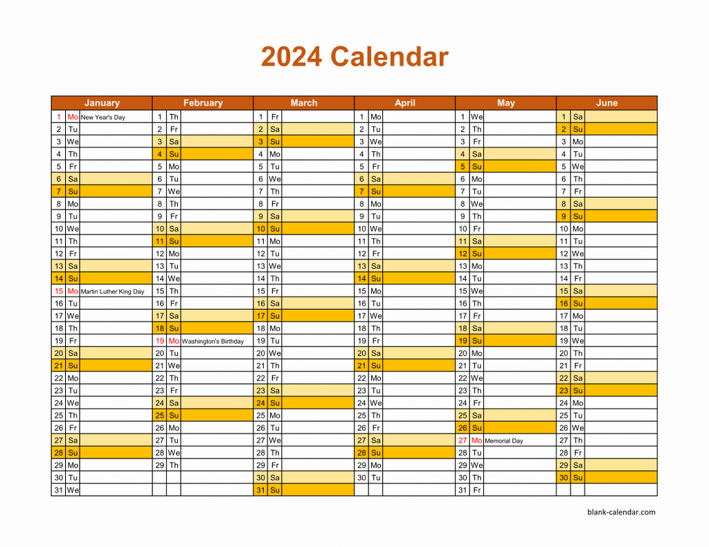 Free Download Printable Calendar 2024, Month In A Column, Half A | 2024 Planning Calendar Printable