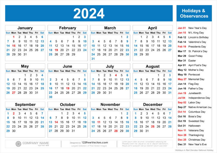 2024 Calendar with Federal Holidays Printable | Calendar 2024