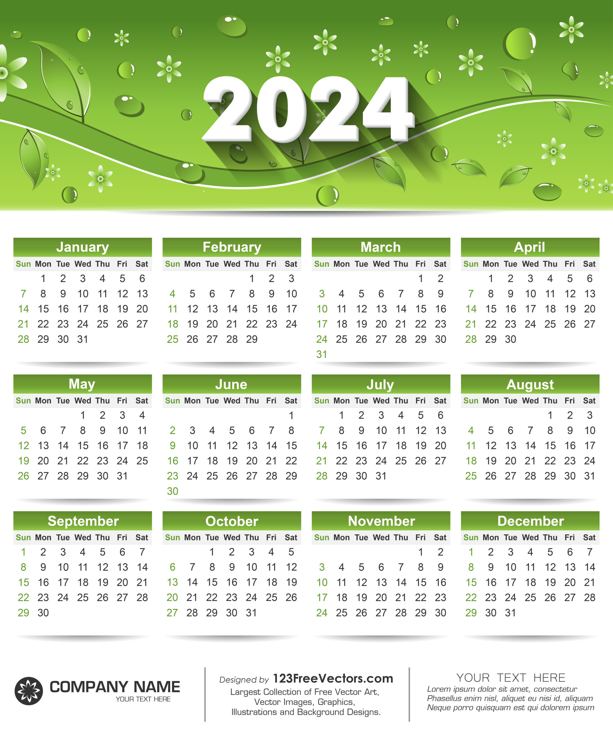 Free Free Printable Calendar 2024 With Green Leaves | Printable Calendar 2024