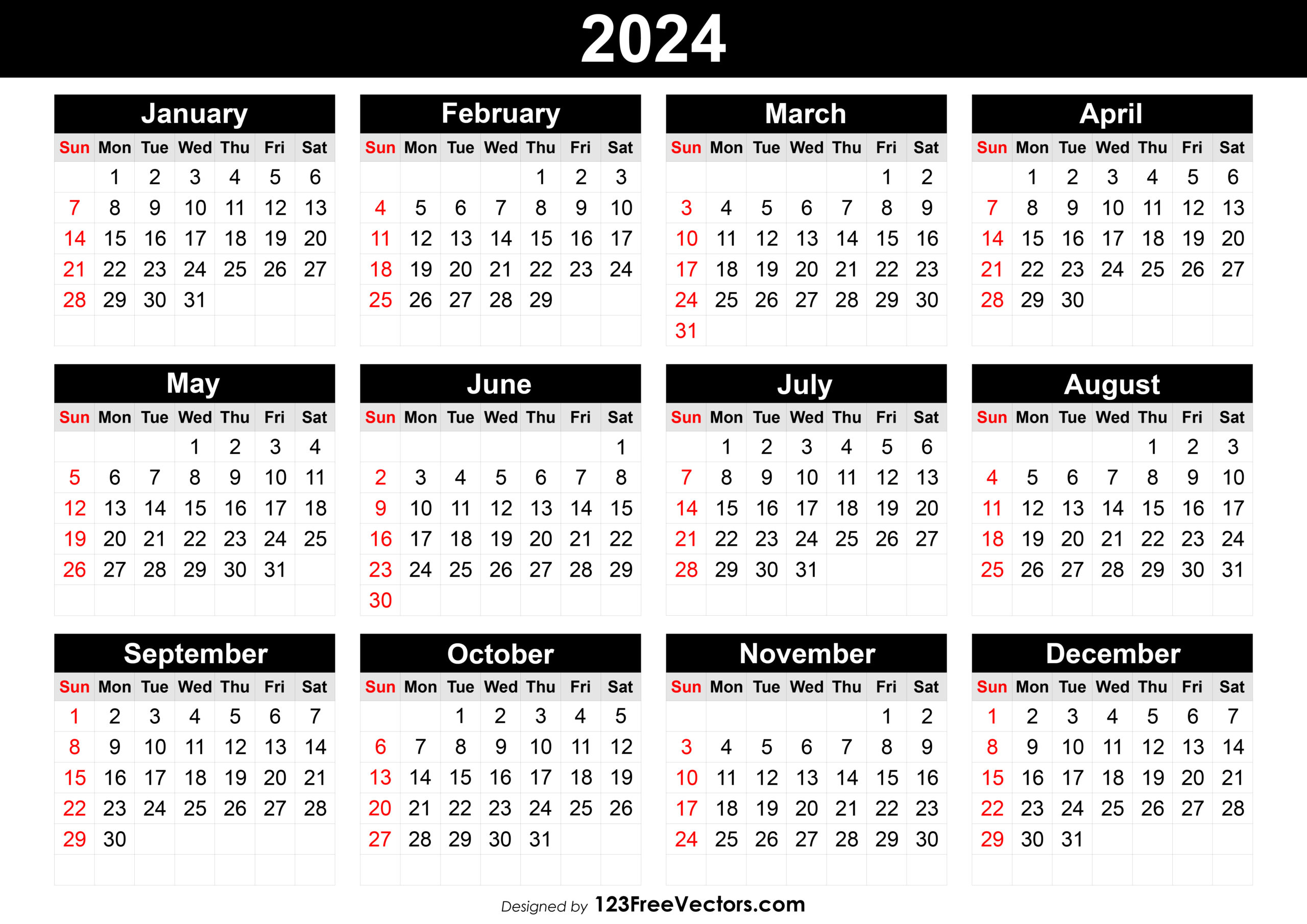 Free Free Printable Yearly Calendar 2024 | Calendar 2024 Printable