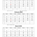 Free Monthly Calendar 2024, 3 Months Per Page (Vertical) | Free | 3 Month Calendar 2024 Printable