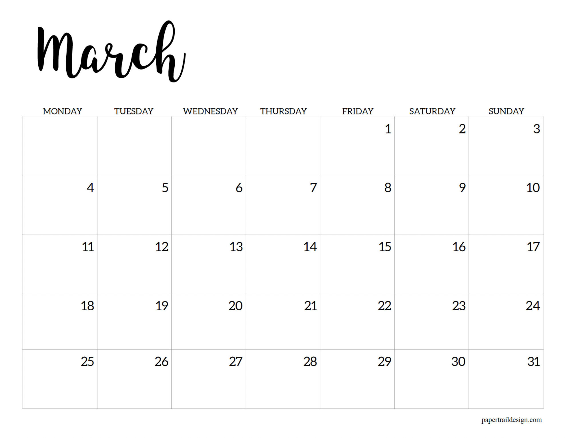 Free Printable 2024 Calendar – Monday Start - Paper Trail Design | Free Printable 2024 Calendar Monday Start