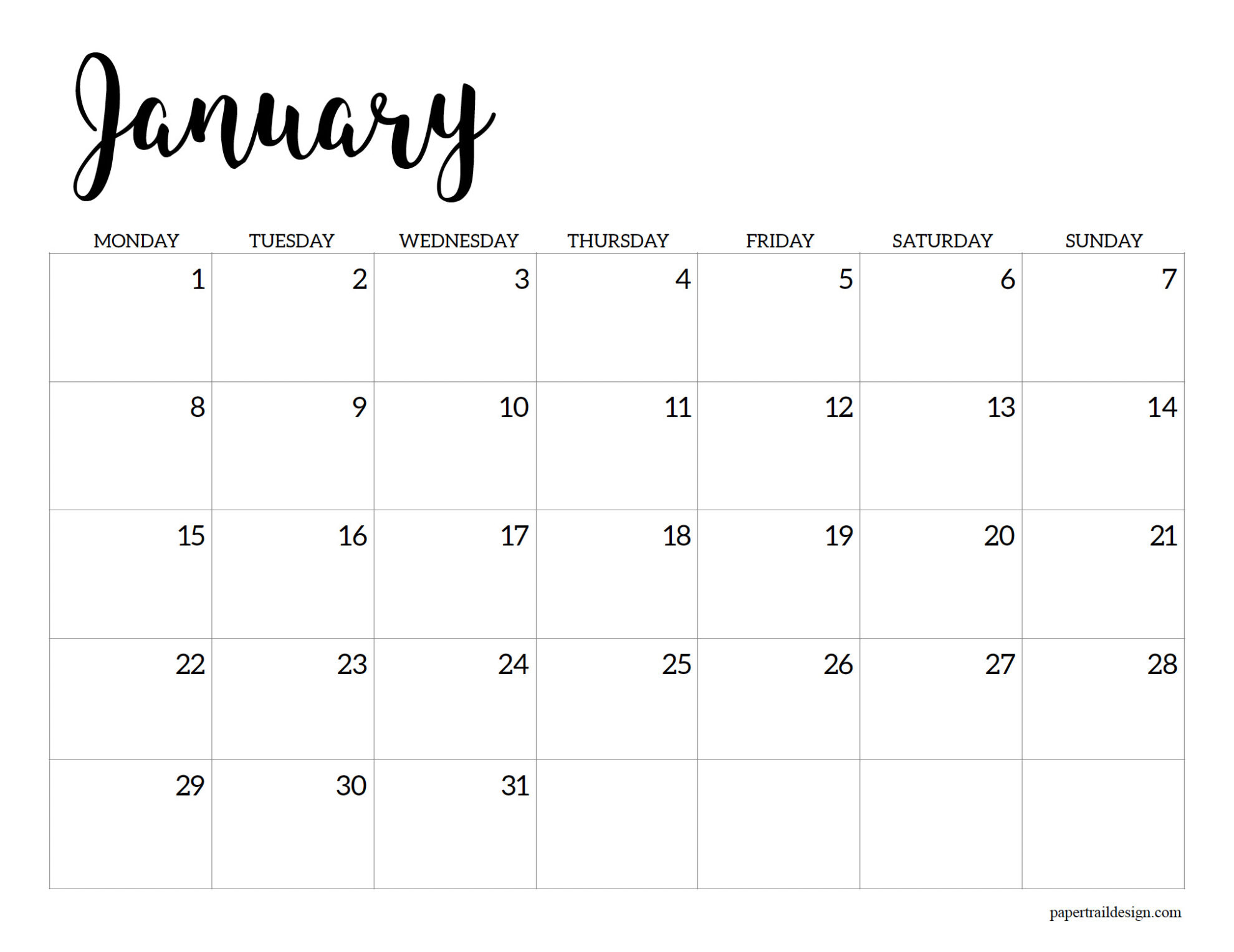 Free Printable 2024 Calendar – Monday Start - Paper Trail Design | Free Printable 2024 Calendar Monday Start