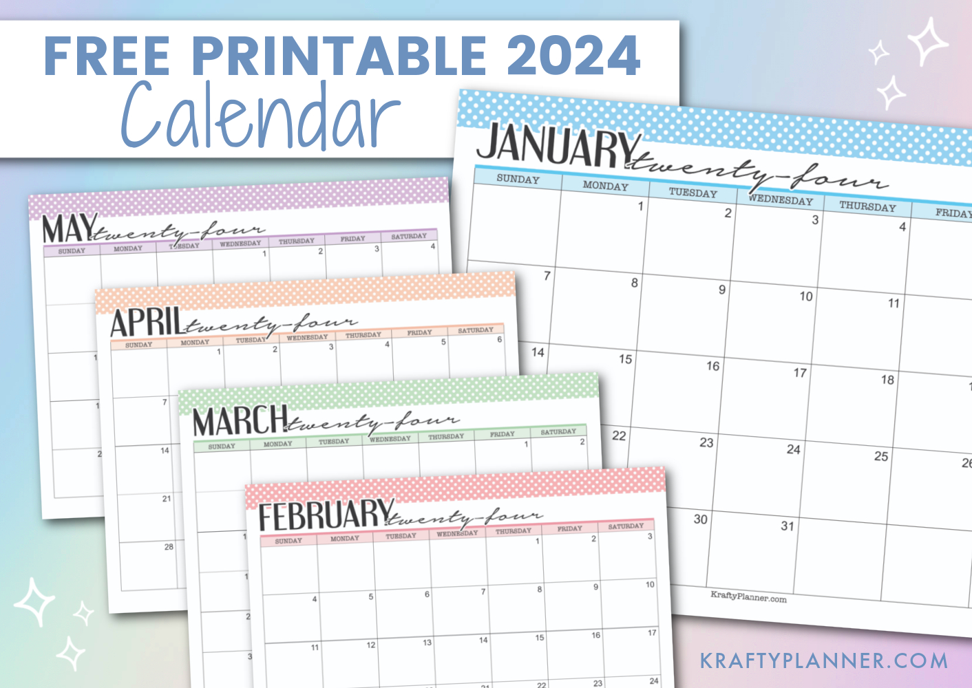 Free Printable 2024 Calendars (Color) — Krafty Planner | 2024 Calendar Planner Free Printable