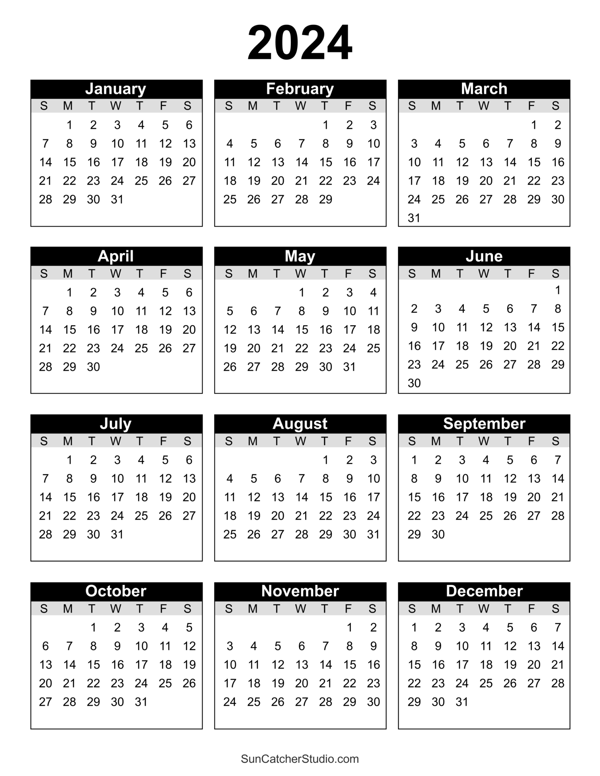 Free Printable 2024 Yearly Calendar – Diy Projects, Patterns |  Calendar 2024