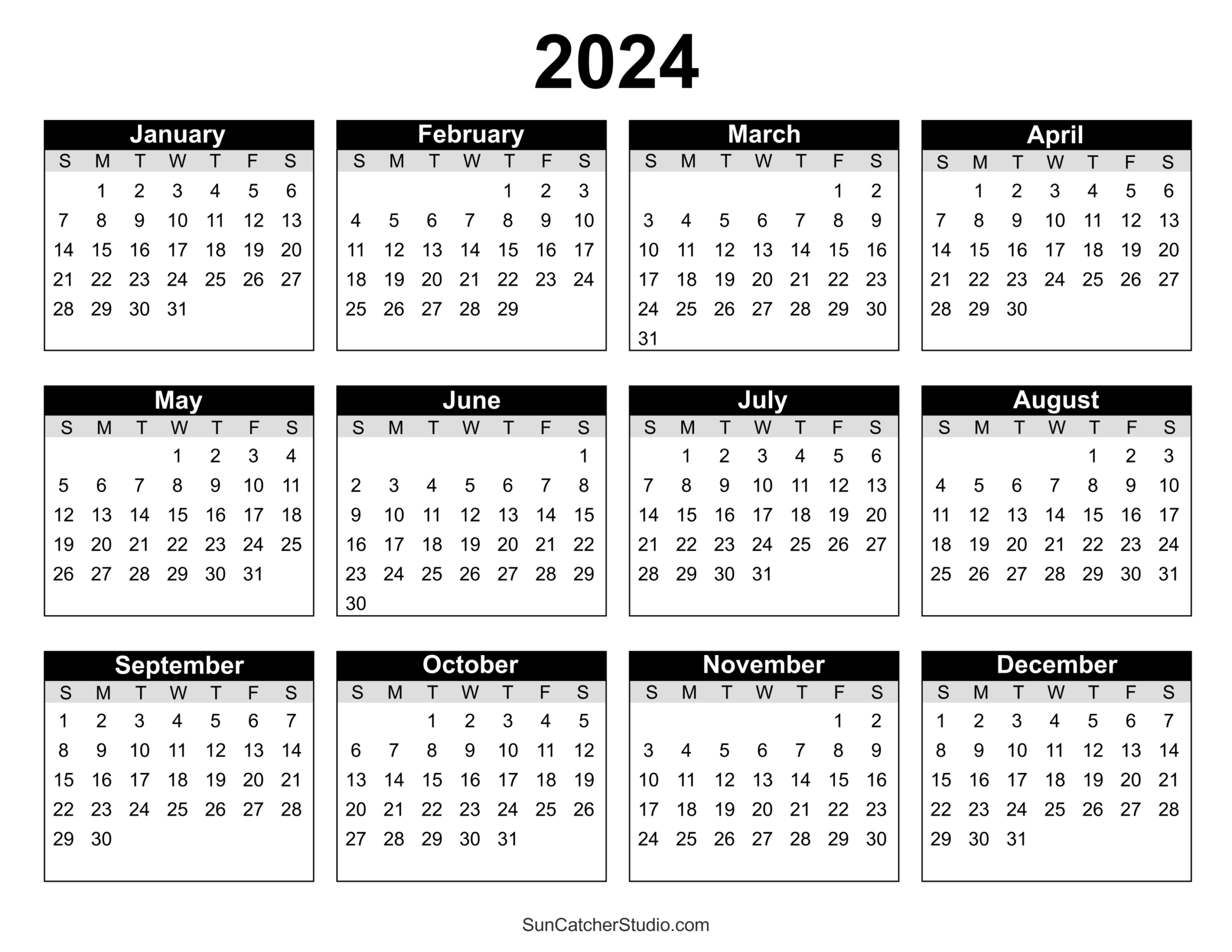 Free Printable 2024 Yearly Calendar – Diy Projects, Patterns | Calendar For 2024 Printable