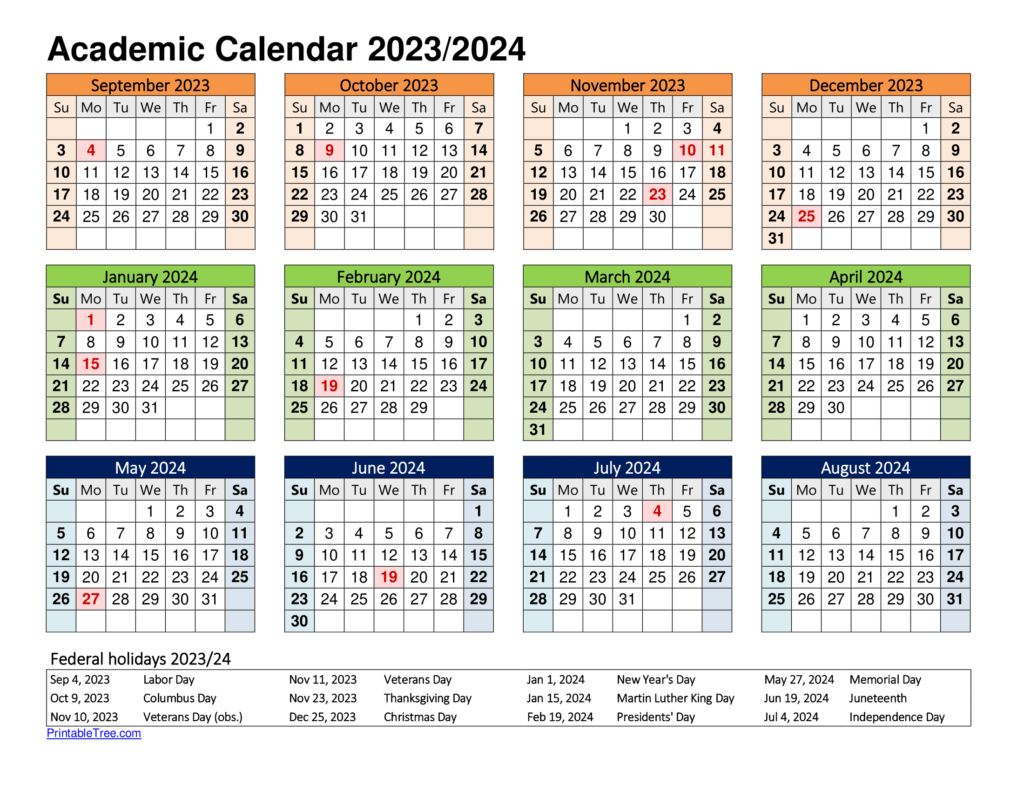 Free Printable Academic Calendar 2023 To 2024 Templates | 2023 2024 Academic Calendar Printable