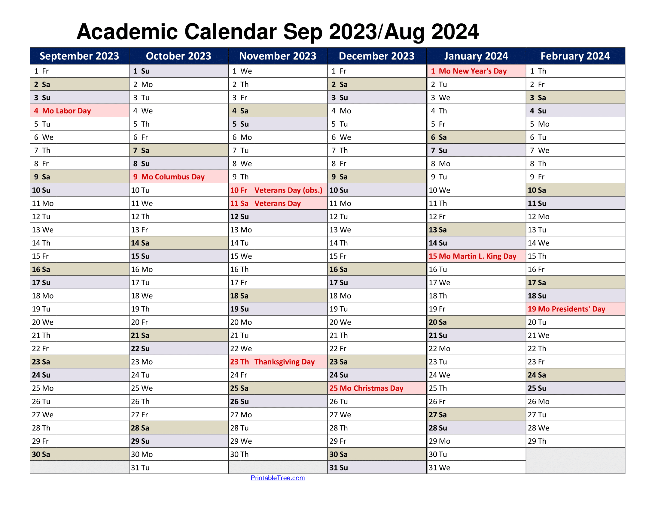 Free Printable Academic Calendar 2023 To 2024 Templates | 2023 2024 Printable School Calendar