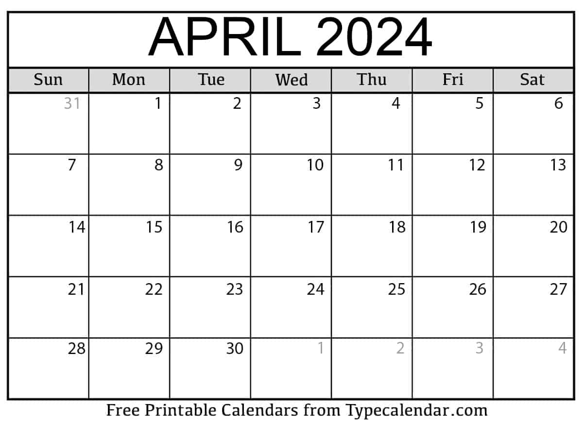 Free Printable April 2024 Calendars - Download | April 2024 Printable Calendar