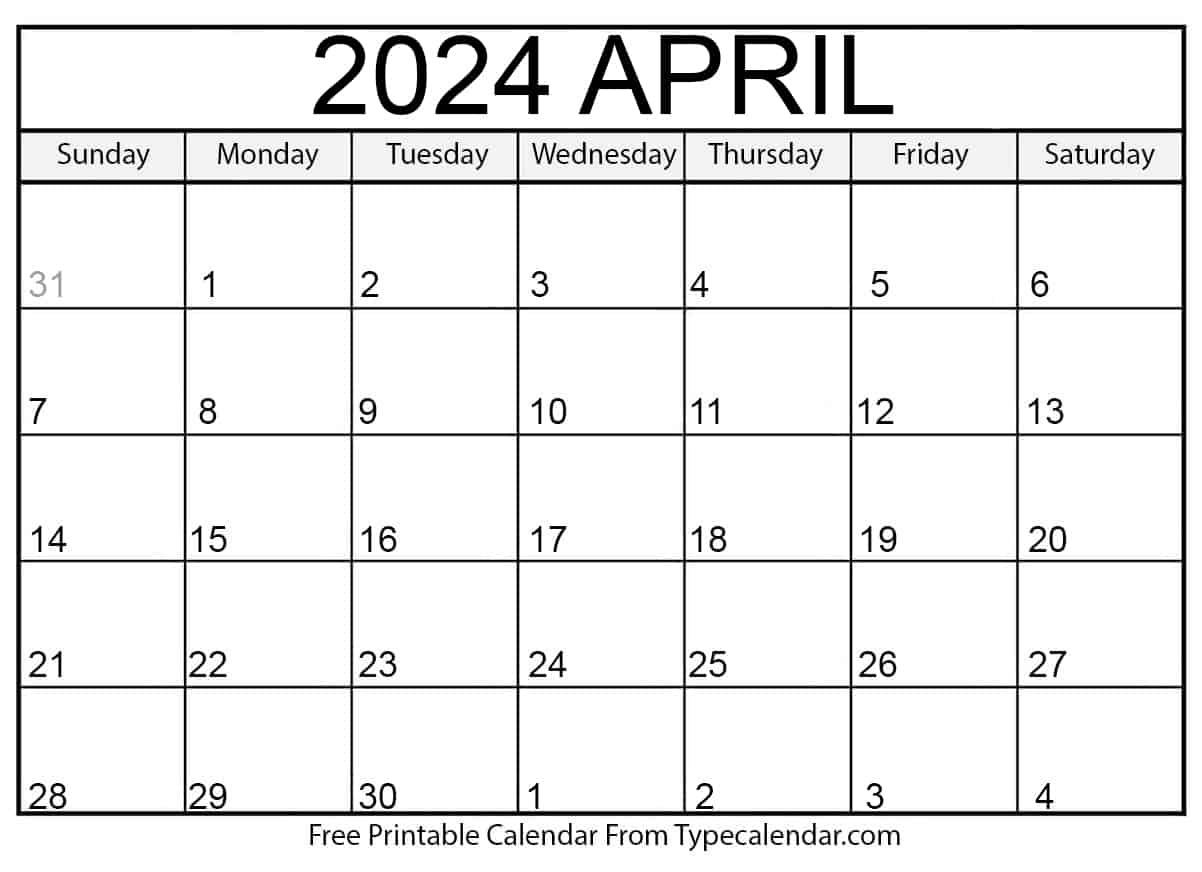 Free Printable April 2024 Calendars - Download | Free Printable Calendar April 2023 to March 2024