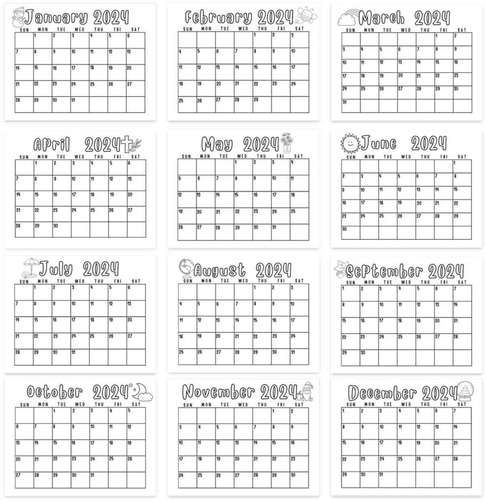 Free Printable Calendar For Kids - Dated And Undated (2024-2025 | 2024 Printable Calendar