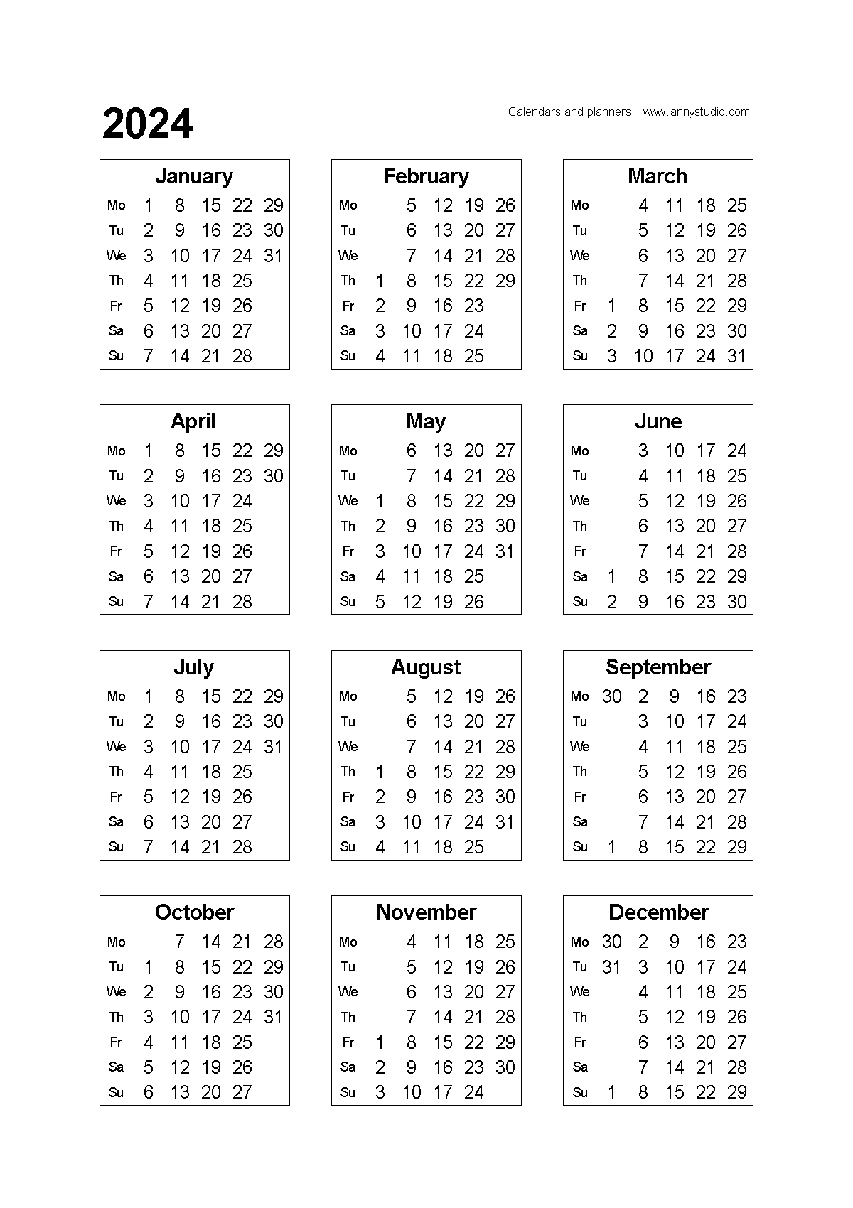 Free Printable Calendars And Planners 2024, 2025 And 2026 | 2024 Calendar A4 Printable