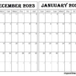 Free Printable December 2023 To January 2024 Calendar | Printable Calendar December 2023 And January 2024