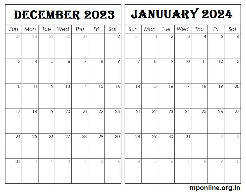 Free Printable December 2023 To January 2024 Calendar | Printable Calendar December 2023 and January 2024