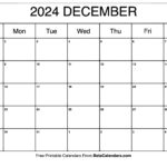 Free Printable December 2024 Calendar | December 2024 Free Printable Calendar