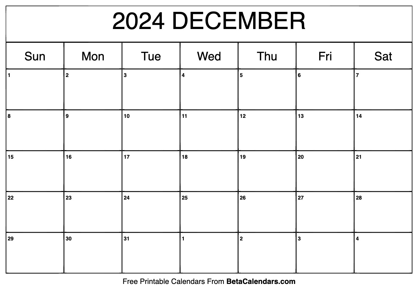 Free Printable December 2024 Calendar | December 2024 Free Printable Calendar