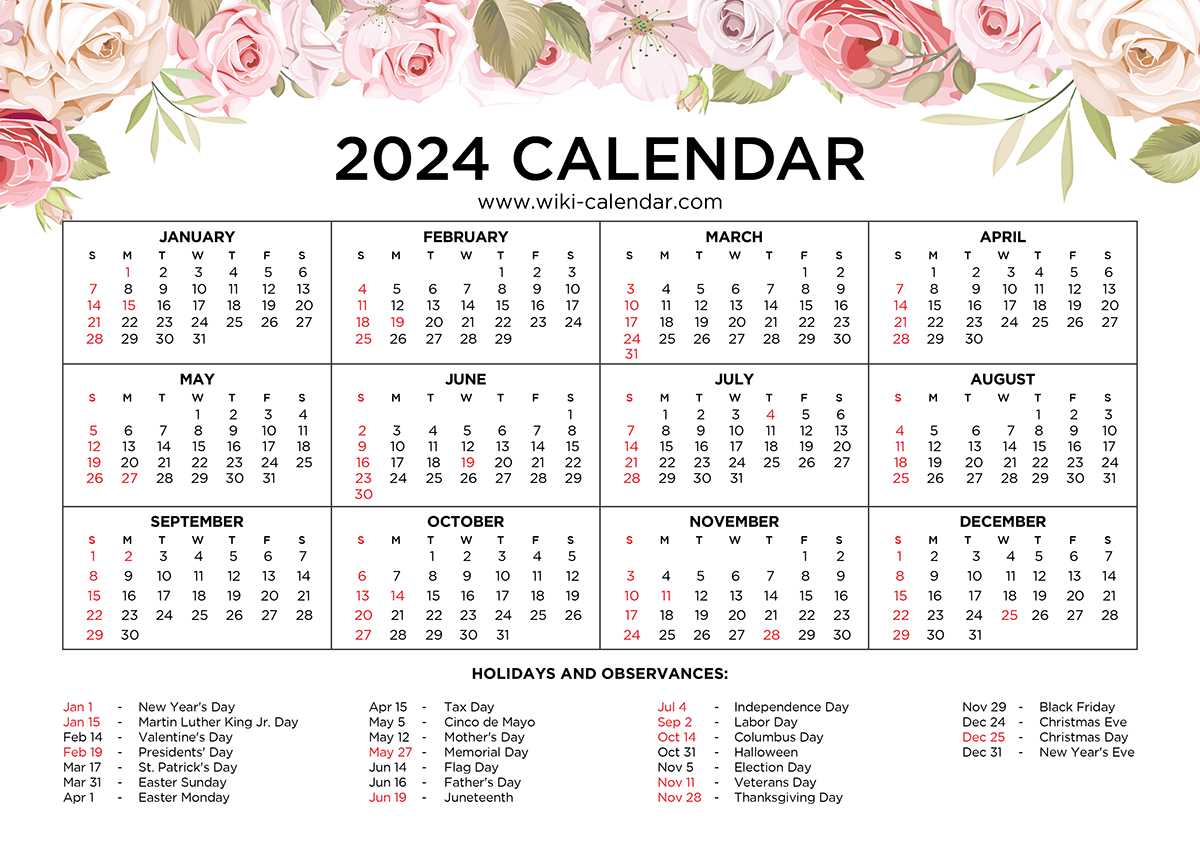 Free Printable Floral Calendar 2024 - Wiki Calendar |  Calendar 2024