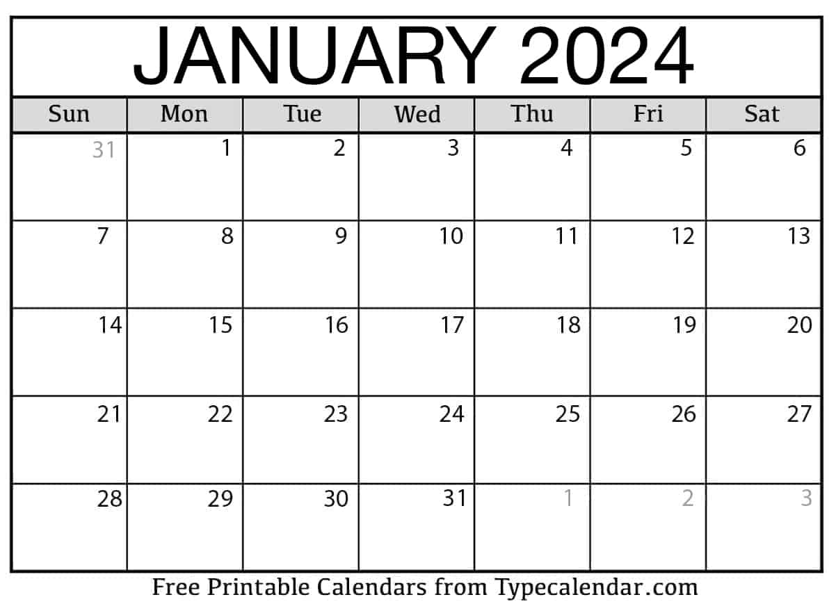 Free Printable January 2024 Calendar - Download | 2024 January Calendar Printable