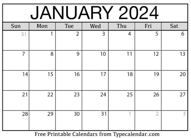 Jan 2024 Calendar Printable PDF | Calendar 2024