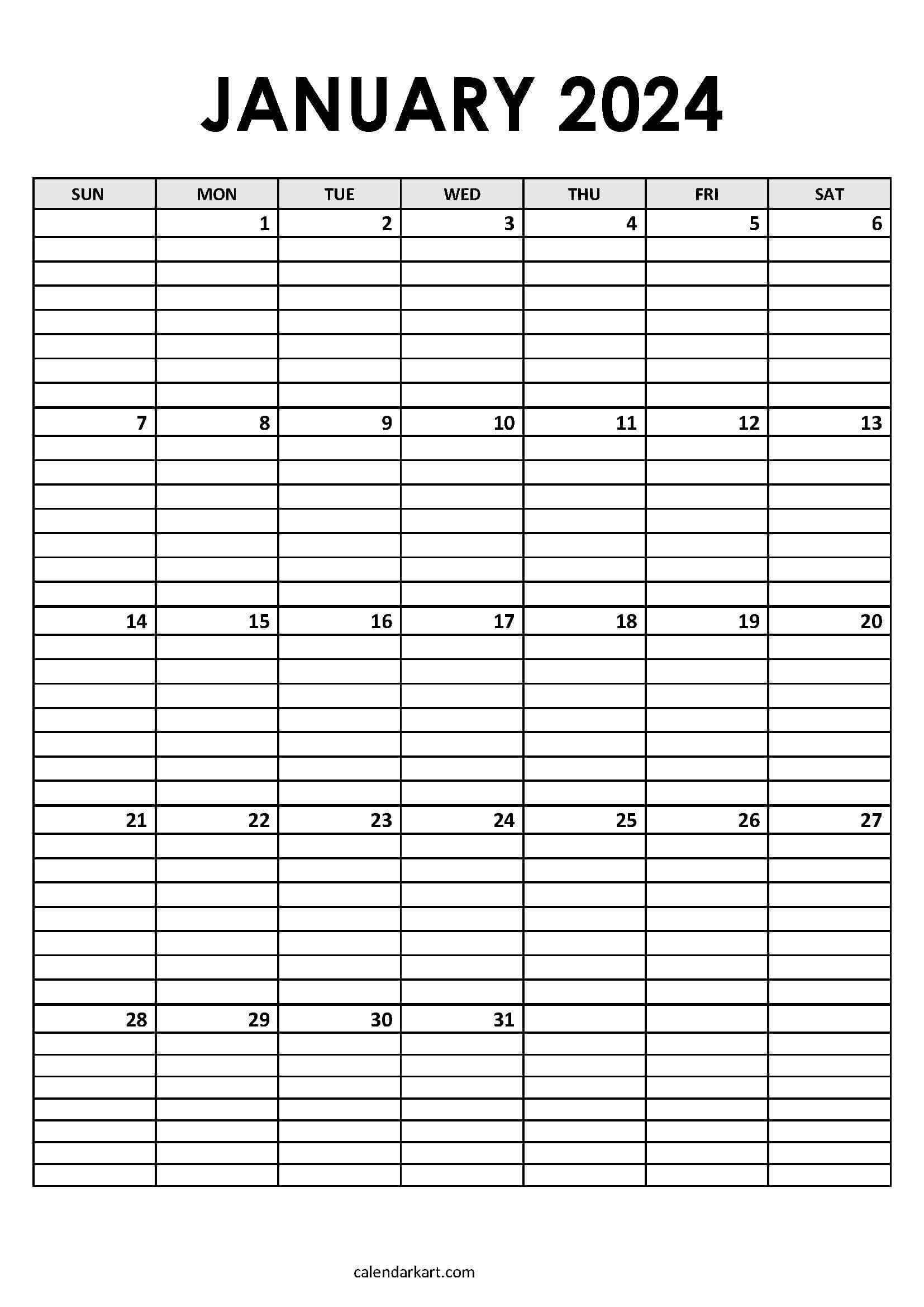 2024 Calendar Printable with Lines | Calendar 2024 | Printable Calendar ...