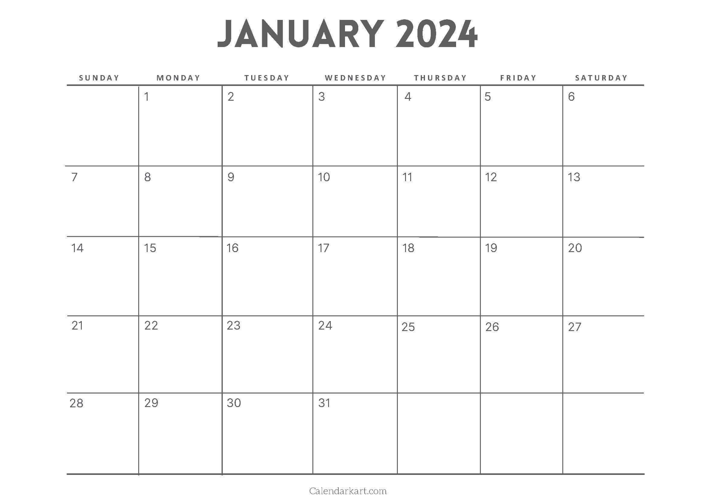 Free Printable January 2024 Calendars - Calendarkart |  Calendar 2024