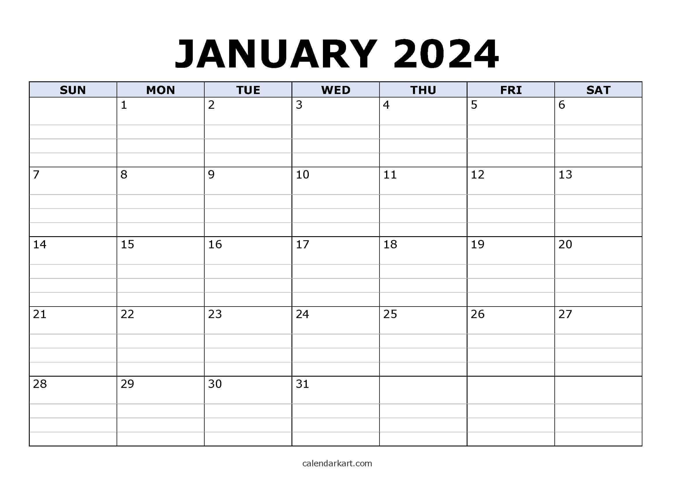 Free Printable January 2024 Calendars - Calendarkart | Hp Printable Calendar 2024