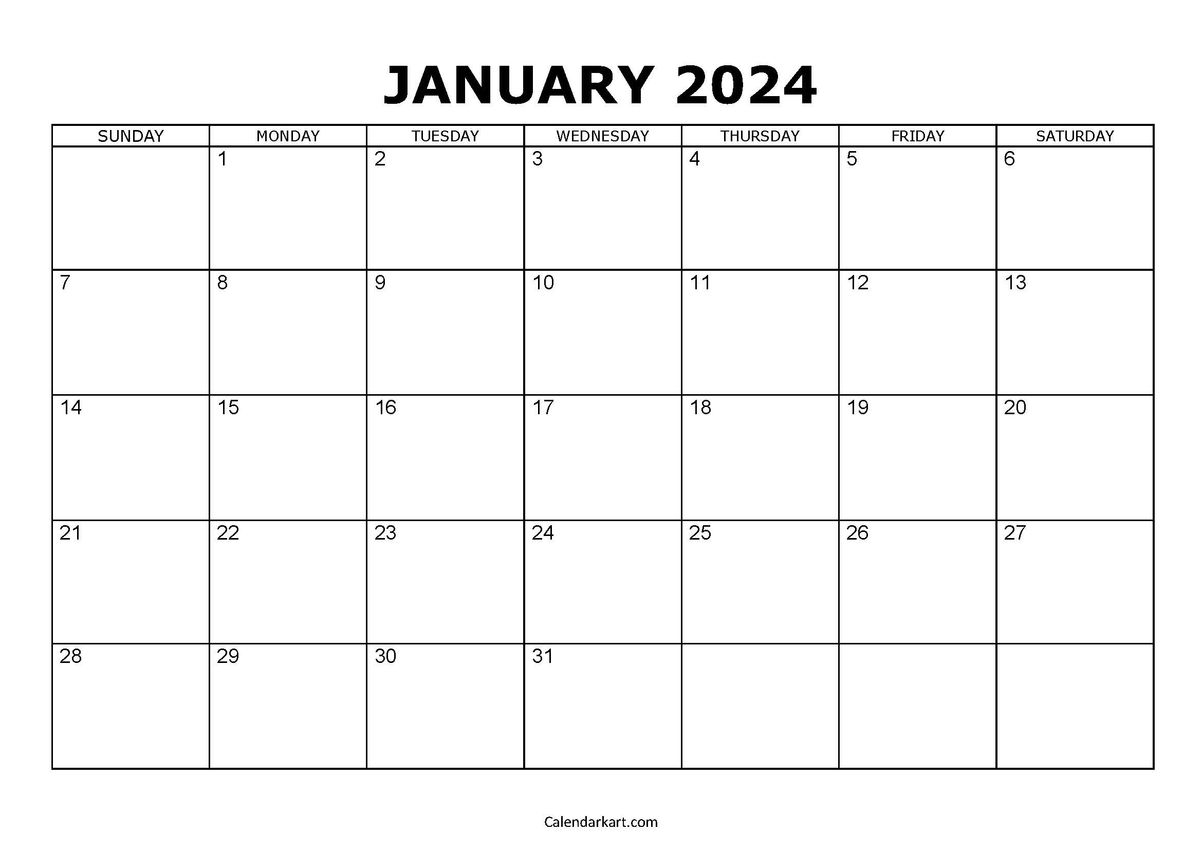 Free Printable January 2024 Calendars - Calendarkart | January 2024 Printable Calendar Word