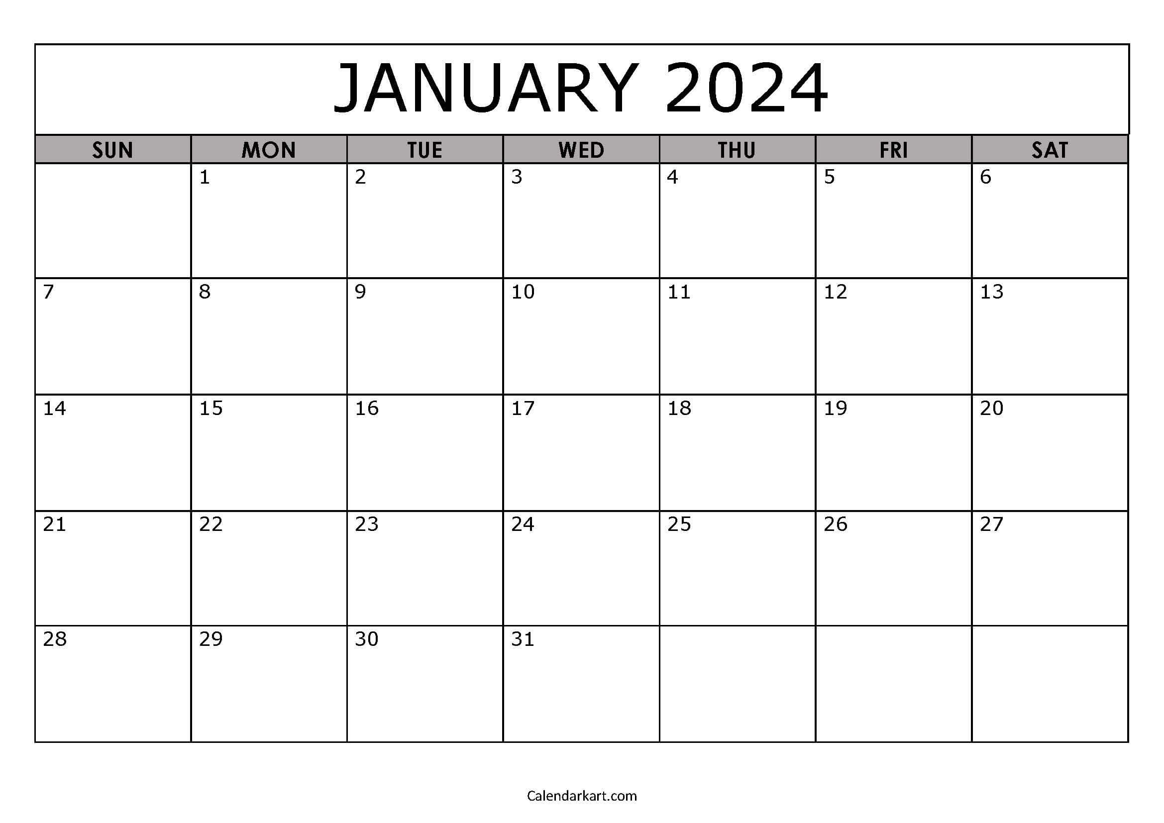 Free Printable January 2024 Calendars - Calendarkart | January 2024 Printable Calendar Word