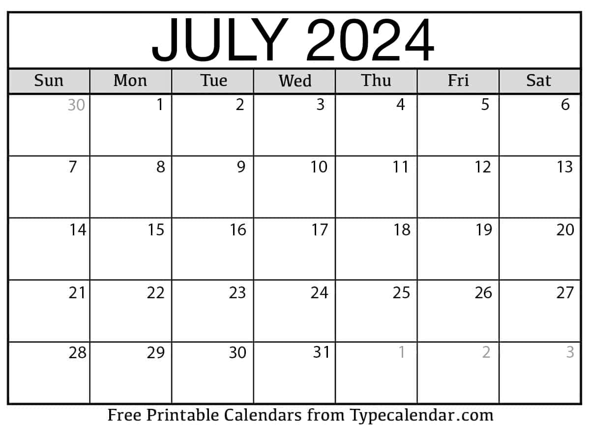 Free Printable July 2024 Calendars - Download | July 2024 Printable Calendar